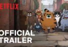 Gus and orange cat friends in Alley Cats Netflix review adult animated show