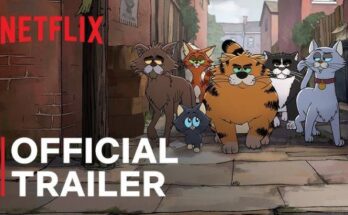 Gus and orange cat friends in Alley Cats Netflix review adult animated show