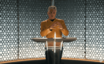 Anson Mount as Captain Christopher Pike with a face tattoo in Star Trek Strange New Worlds season 4