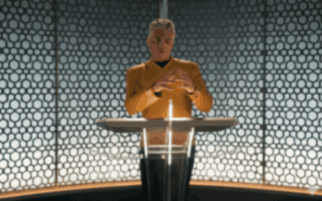 Anson Mount as Captain Christopher Pike with a face tattoo in Star Trek Strange New Worlds season 4