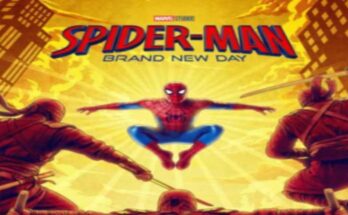 Tom Holland as Spider-Man swinging in an action pose from Brand New Day movie poster