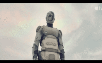 Alexander Skarsgard wearing a helmet in Apple TV Murderbot cyberpunk series article