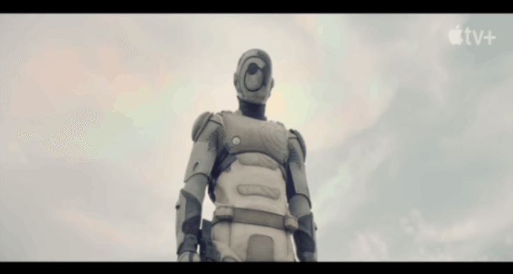 Alexander Skarsgard wearing a helmet in Apple TV Murderbot cyberpunk series article
